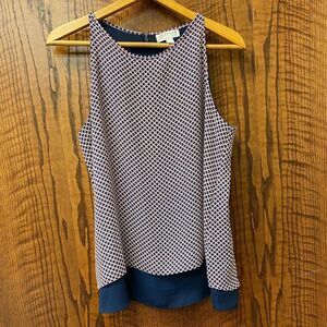 Kenar geometric print double layer halter neck sleeveless flowy tunic‎ blouse